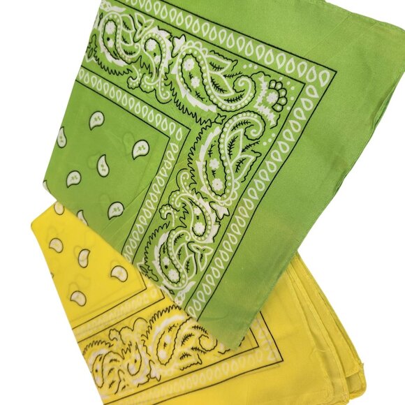 Bright Yellow and Green Colorful Bandanas 21x21 Inch Square Western Style - Picture 3 of 8